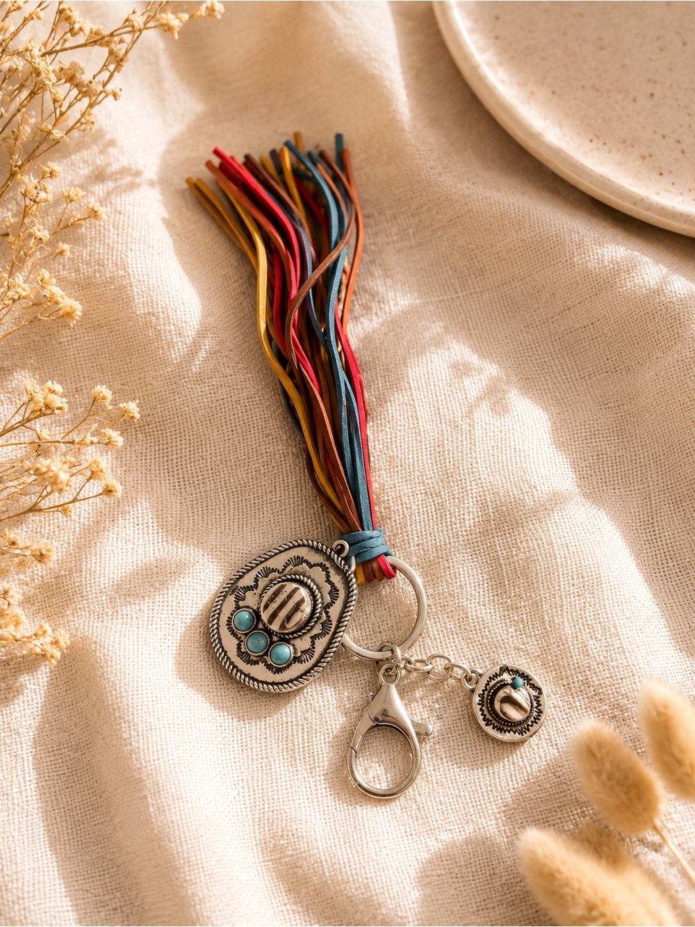 Boho Tassel Keychain with Turquoise Accents - Multi